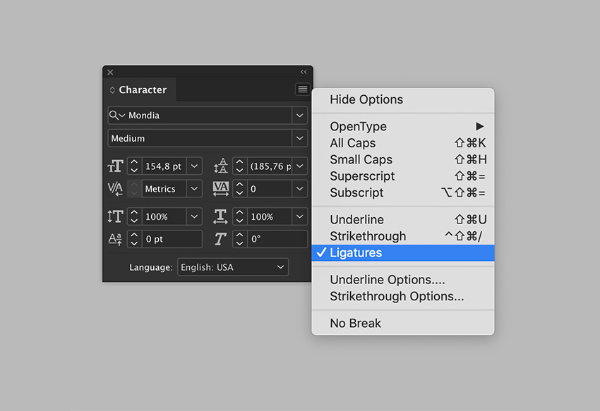 How To activate or deactivate ligatures in INDD