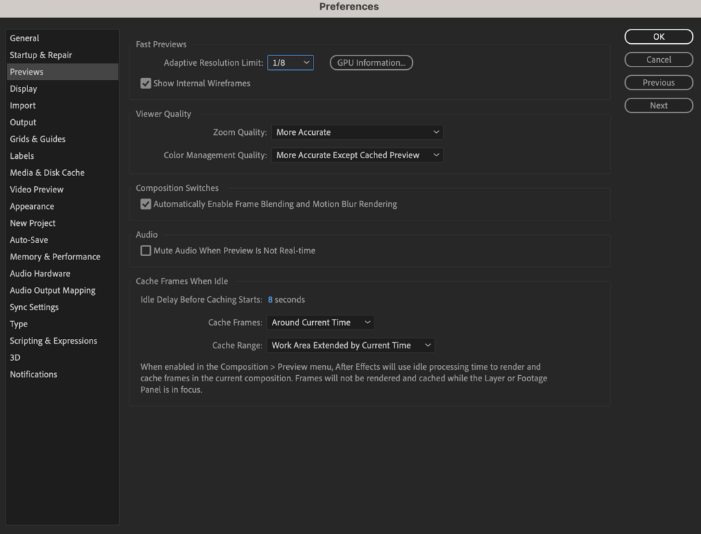 Preview menu
