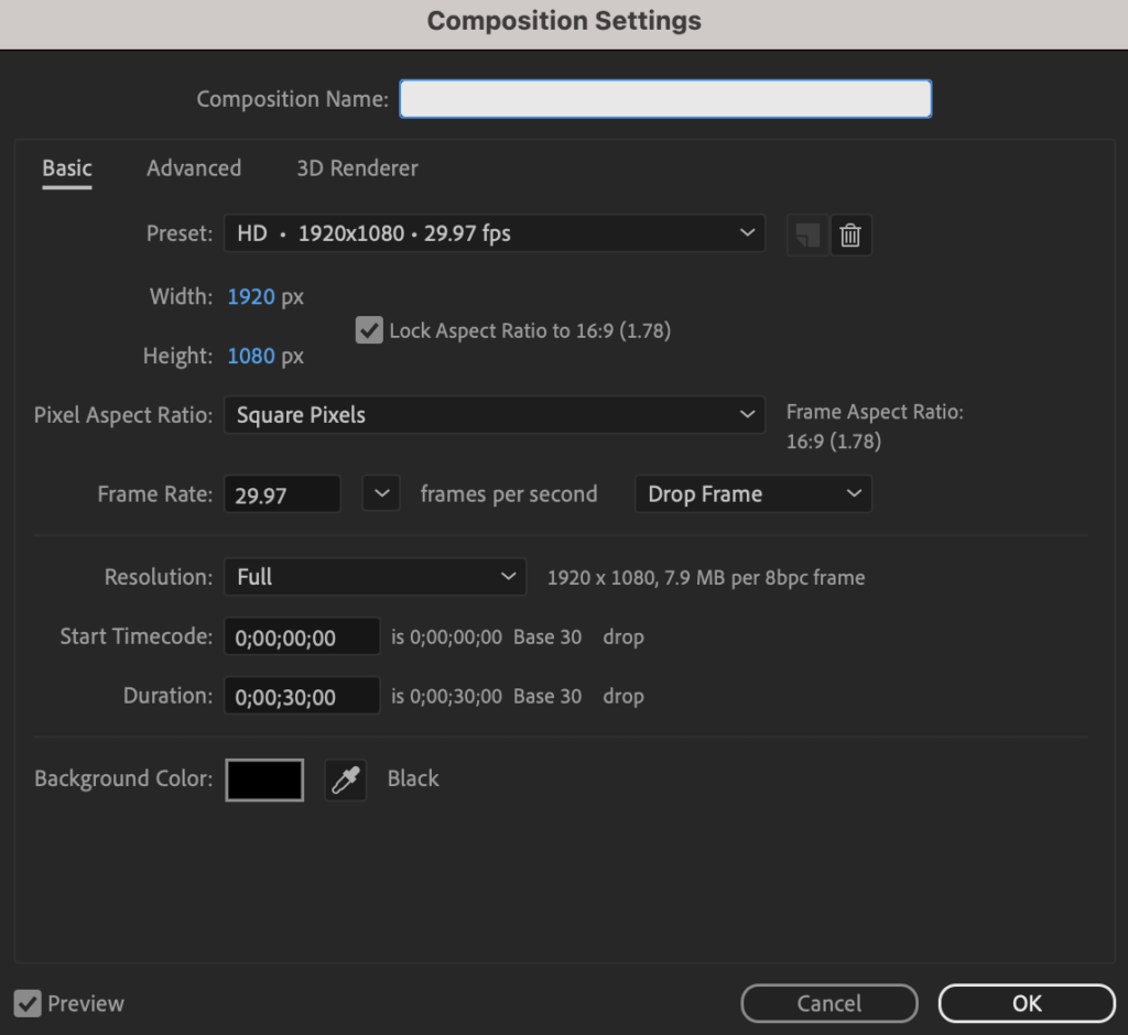 Composition settings