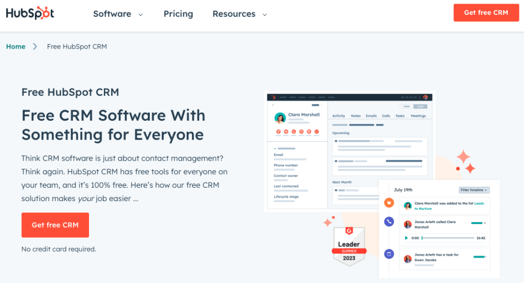 HubSpot CRM landing page