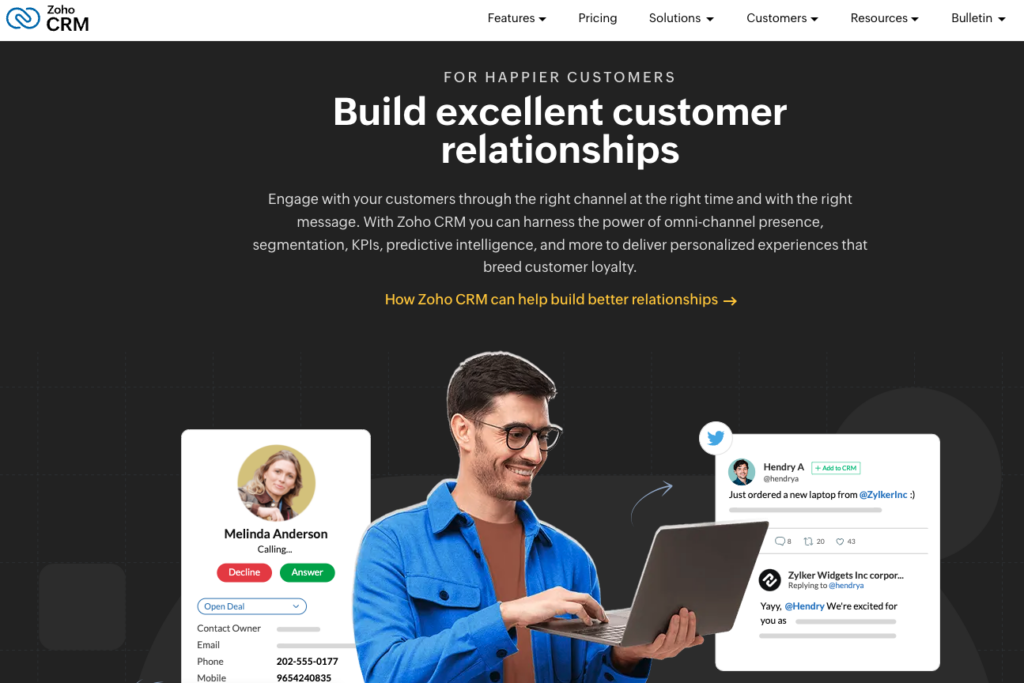 Zoho CRM landing page