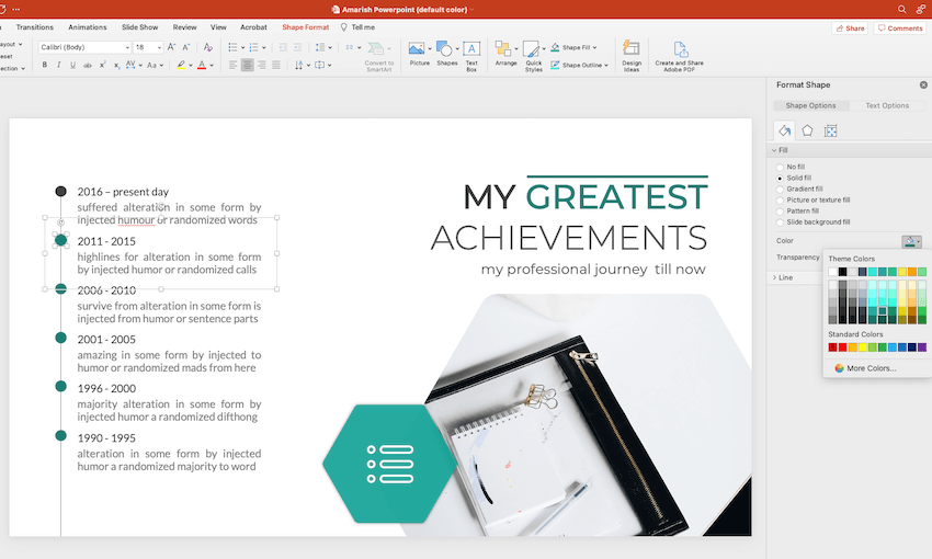 Use a timeline to highlight your achievements