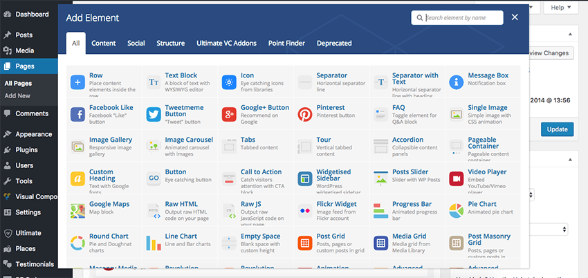 Visual Composer options panel