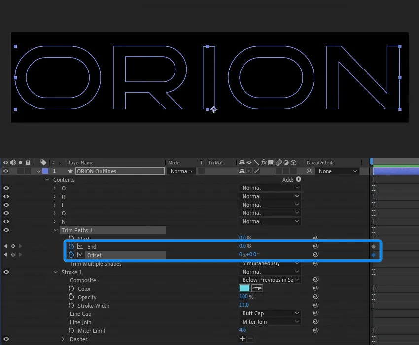 drop a keyframe for both End and Offset.