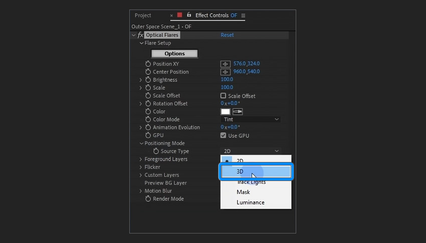 change the Positioning Mode to 3D