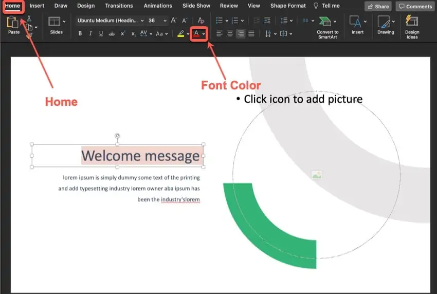 How to change the color of text.