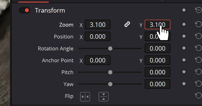 Y-axis settings to adjust zoom DaVinci Resolve.