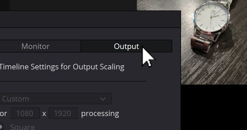Output button to Change Aspect Ratio DaVinci Resolve
