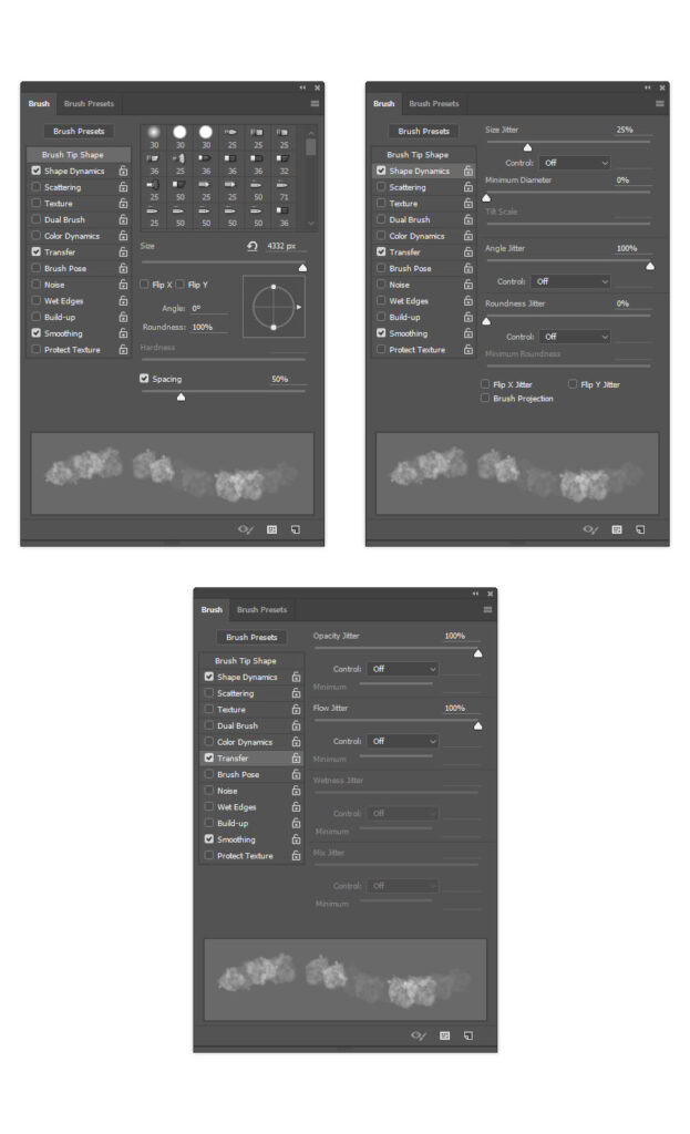 Now that we have defined our brushes, we need to adjust their settings and then define them again as new brushes.