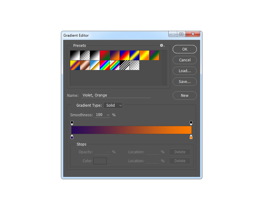Double-click on this layer thumbnail, and then in the Properties panel, click on the gradient to open up the Gradient Editor pane