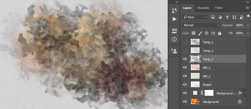 Now set the foreground color to #000000, choose the Brush Tool (B), and pick the Watercolor_Brush_3 brush. 