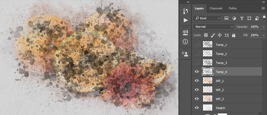 Now set the foreground color to #000000, choose the Brush Tool (B), and pick the Watercolor_Brush_4 brush. 