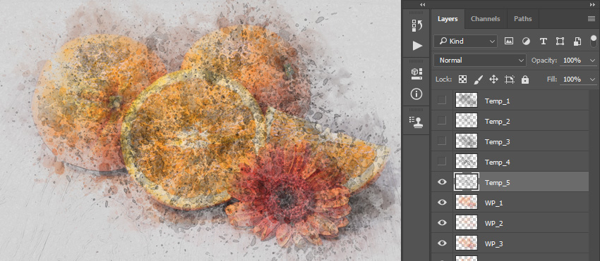 Now set the foreground color to #000000, choose the Brush Tool (B), and pick the Watercolor_Brush_5 brush. 