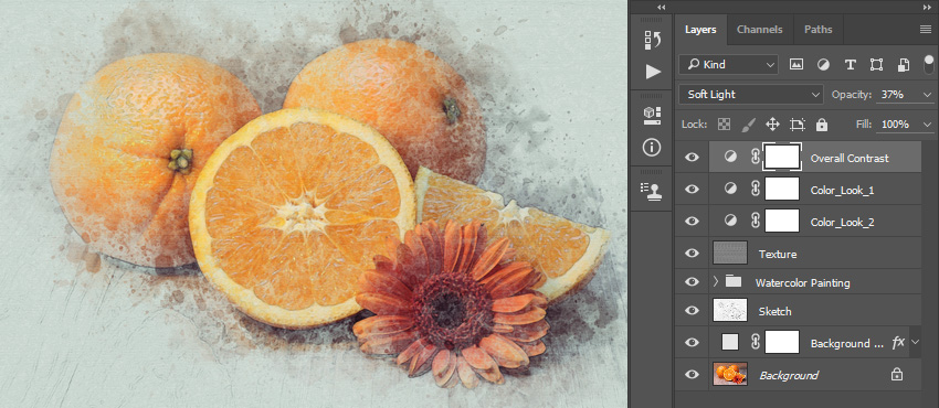 Now change the Blending Mode of this layer to Soft Light and set the Opacity to 37%.