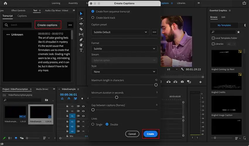 Premiere Pro Create Captions