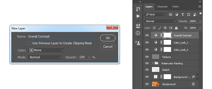 Select the Color_Look_1 layer and press D on your keyboard to reset the swatches. Then, go to Layer > New Adjustment Layer > Gradient Map to create a new gradient map adjustment layer.