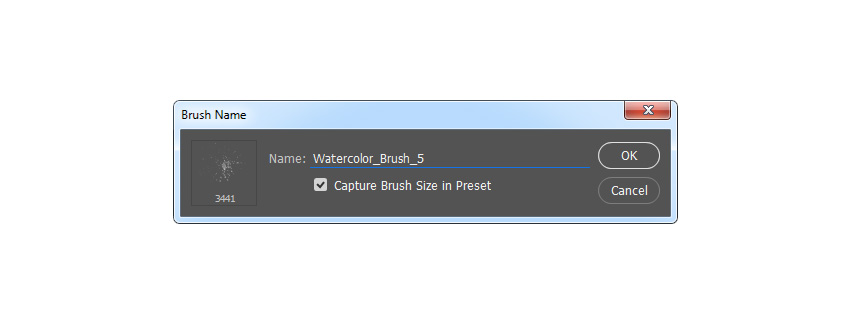 To define this brush with new settings as a new brush, click on the top right icon in the bottom right corner of the Brush panel, and name it Watercolor_Brush_5.