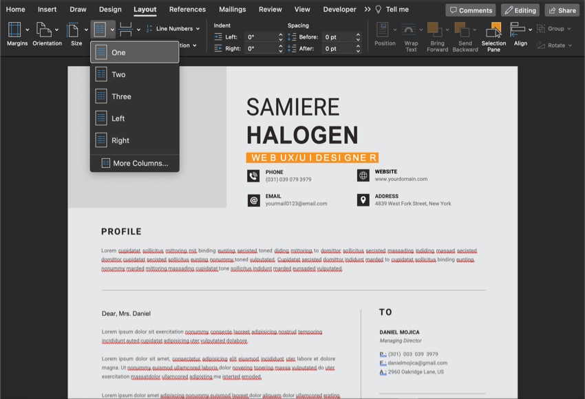 column layouts in word