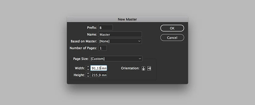 A trifold brochure has a flap that folds in; this is a shorter panel. We will create a second Parent Page with this new size.