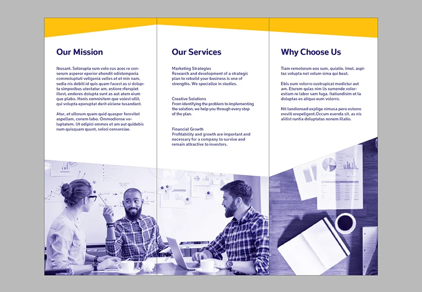 Using the Text Tool (T), create a text box on all three pages. With the help of the Paragraph Styles, format the contents.