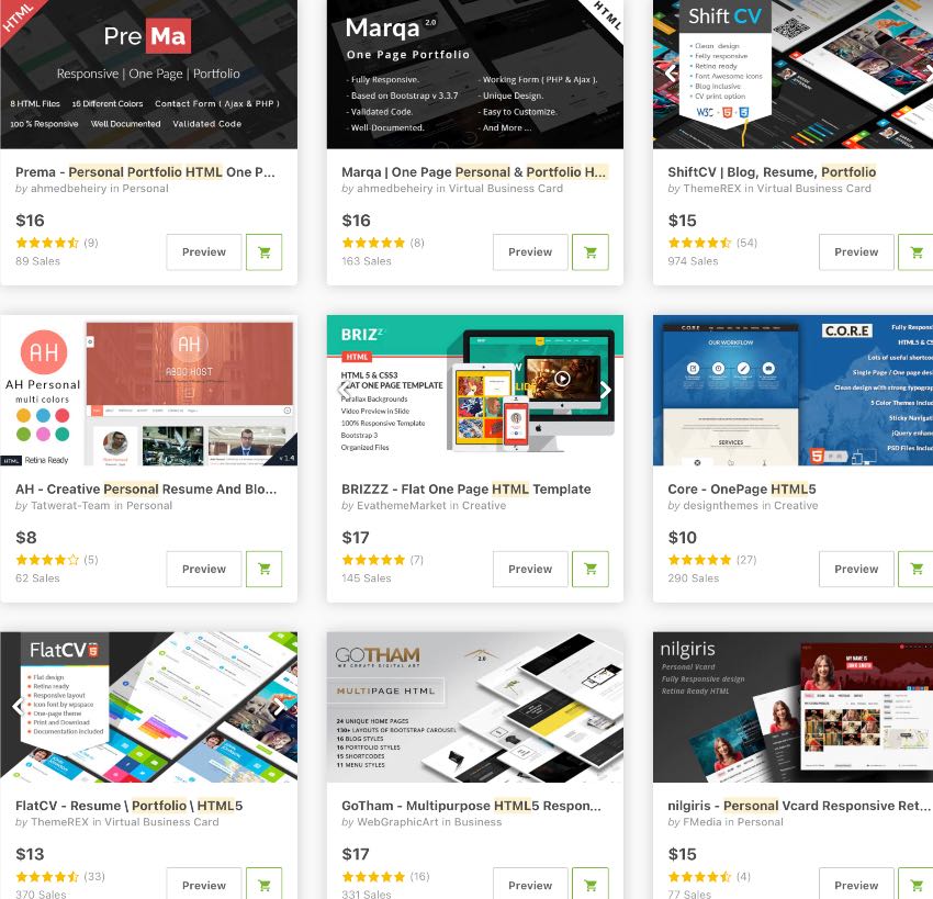 portfolio HTML templates