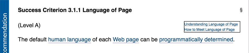 Success Criterion 3.1.1 Language of Page as shown in WCAG 2.1.