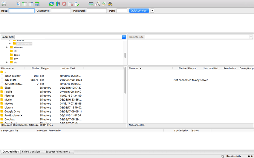 Filezilla Entering Information