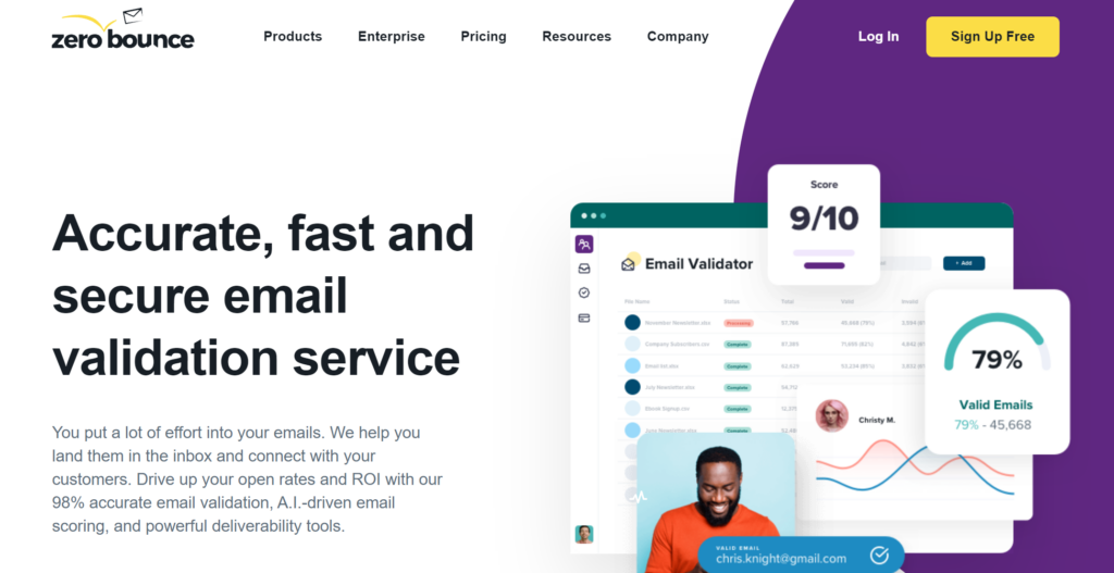 ZeroBounce homepage screenshot
