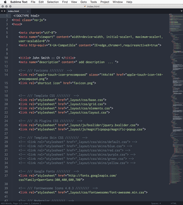 index in sublime text