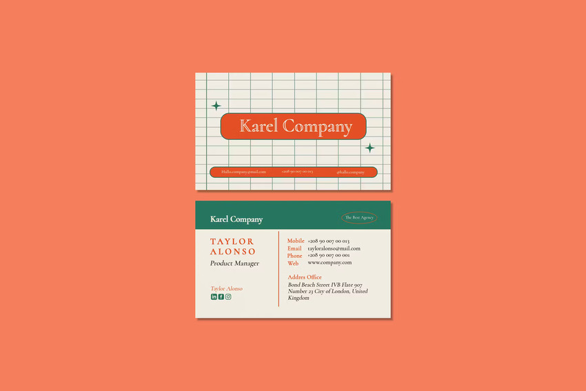 Karel back of business card