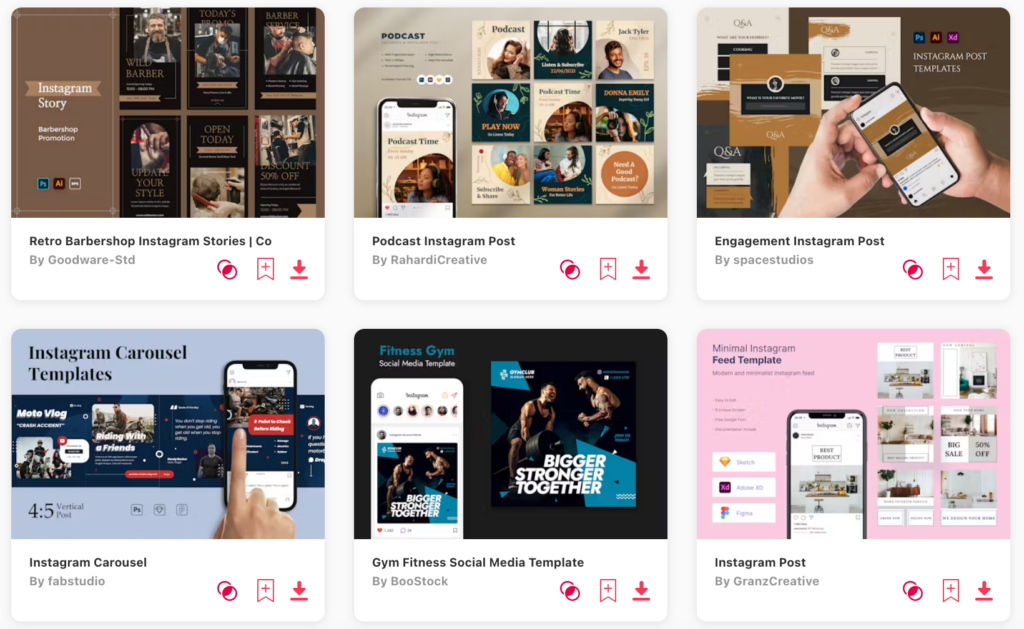 social media templates category on Envato