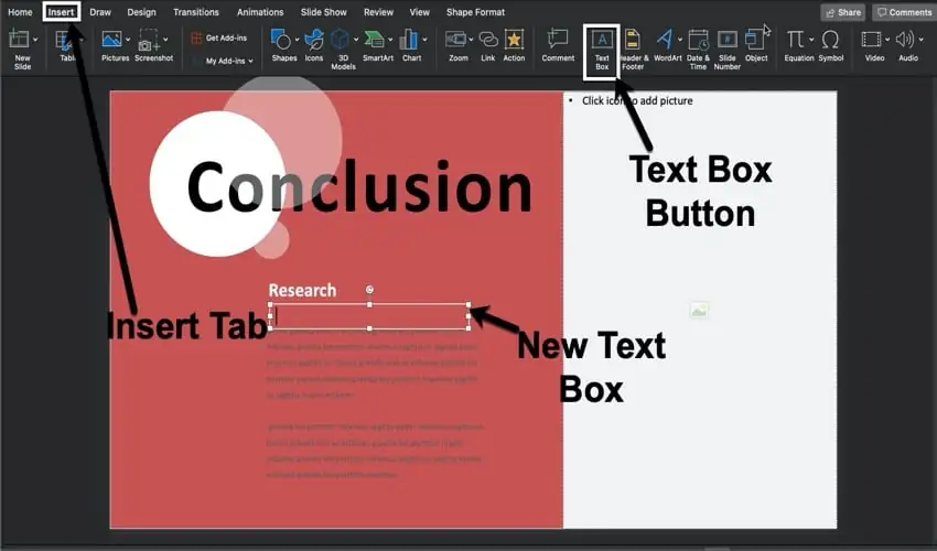 adding new text to conclusion slide