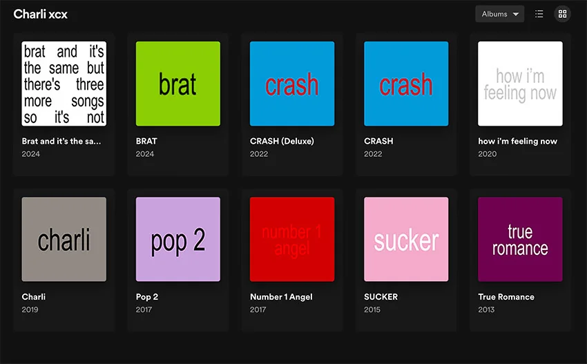 Charli XCX's discography was updated across streaming platforms to match the newly release album brat