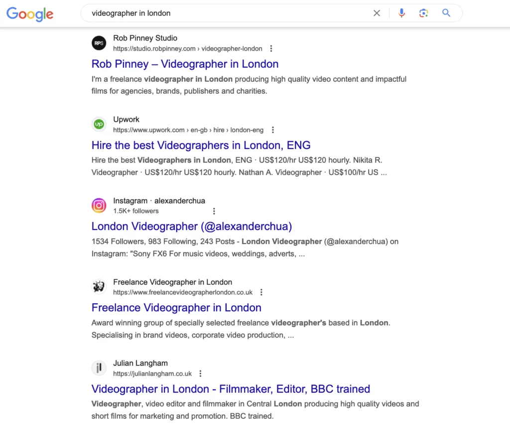 search engine results page example