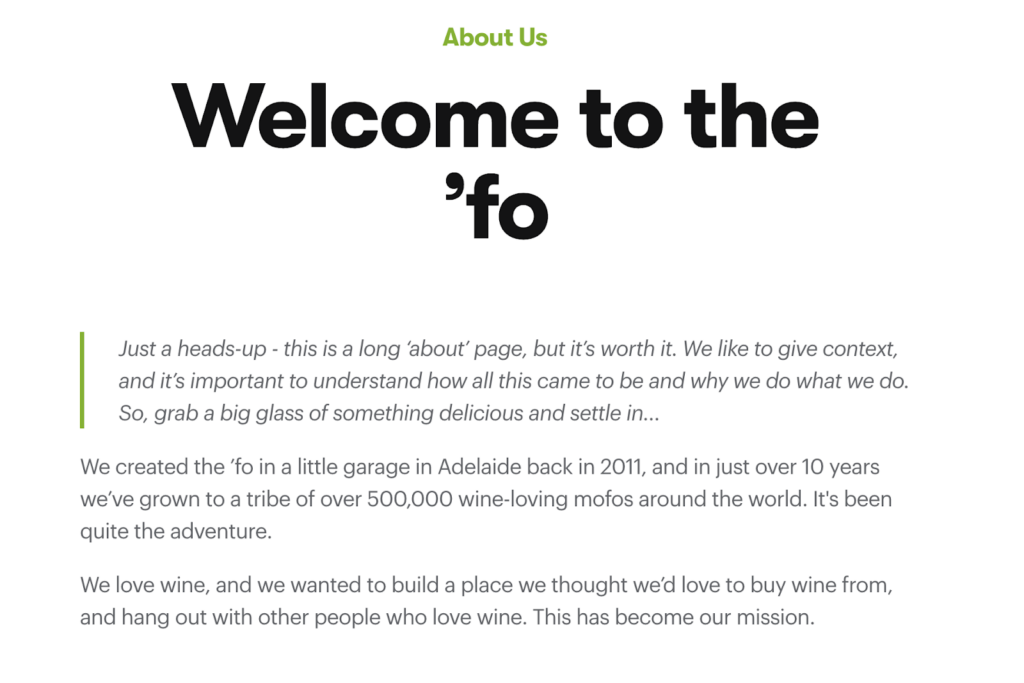 Vinomofo's About Us Page