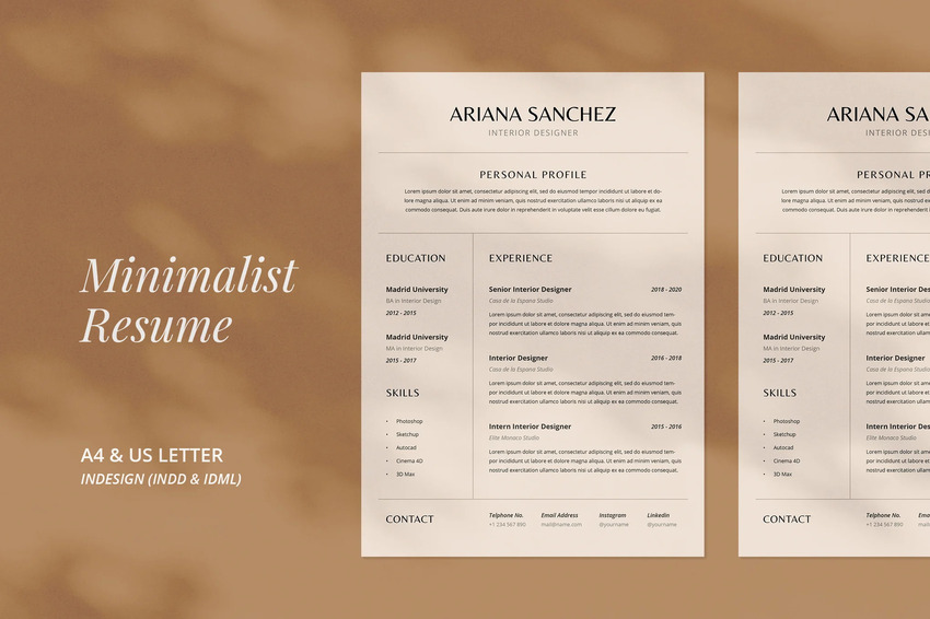 Minimalist resume template for Adobe InDesign