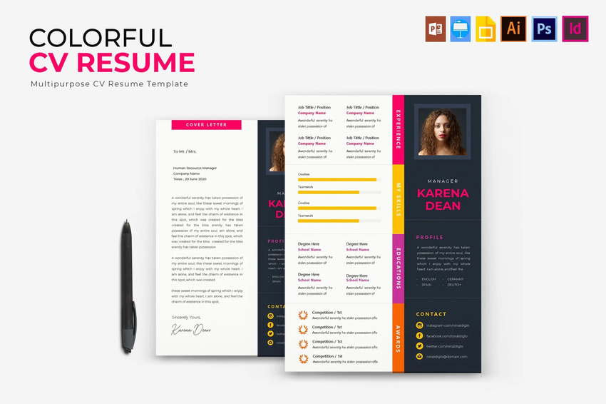 Colorful InDesign resume template