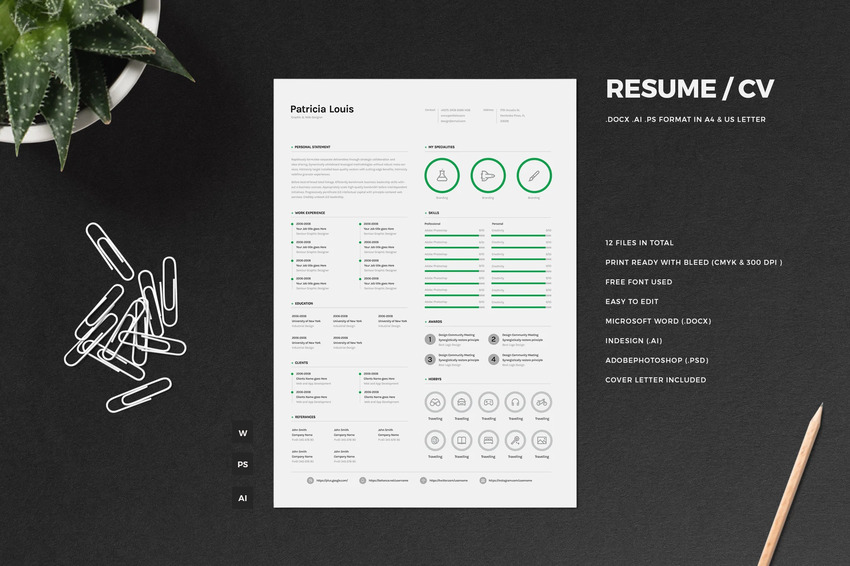 Contemporary graphic design resume template for InDesign