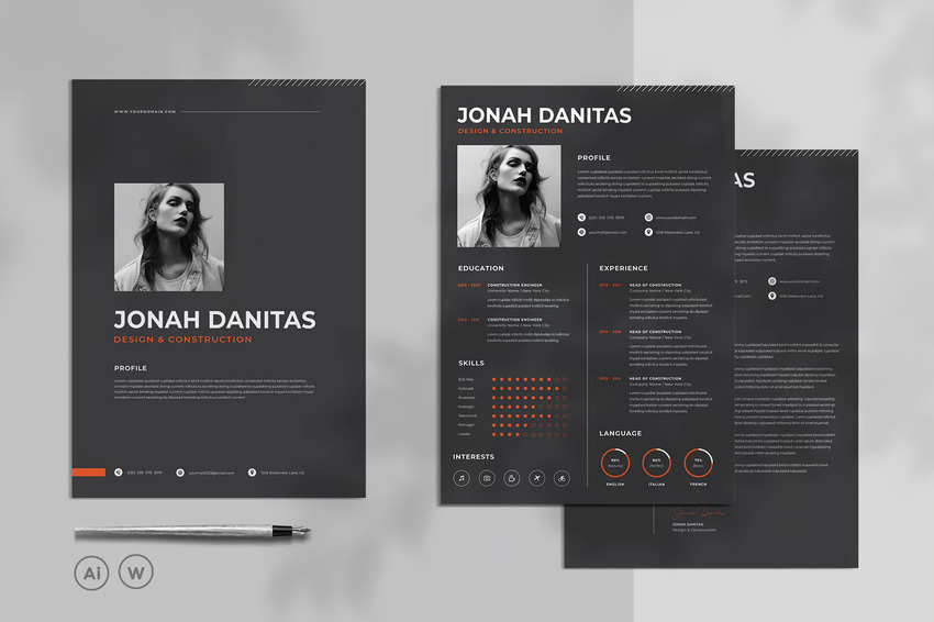 Elegant resume for InDesign and Word