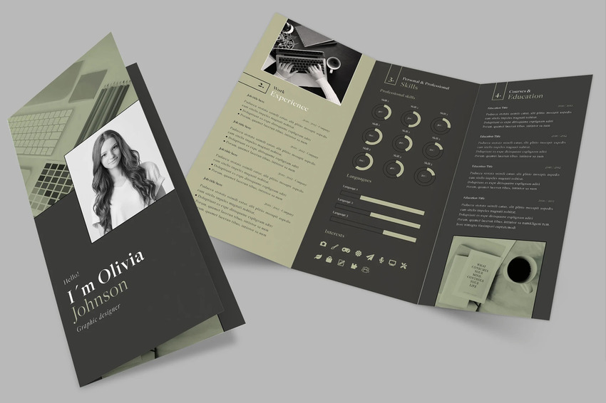 Minimal style trifold resume template for InDesign