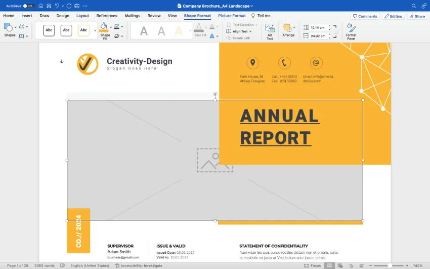 Customizing the cover for the annual report template