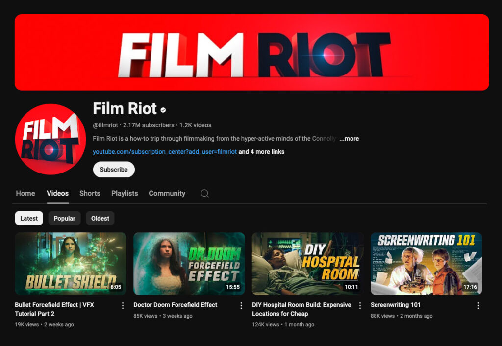 Screenshot of the FilmRiot website