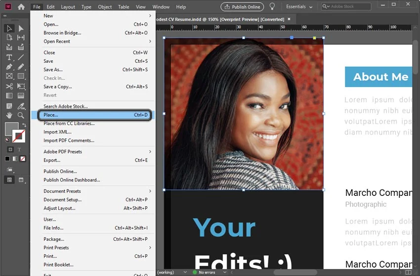 Place image in InDesign