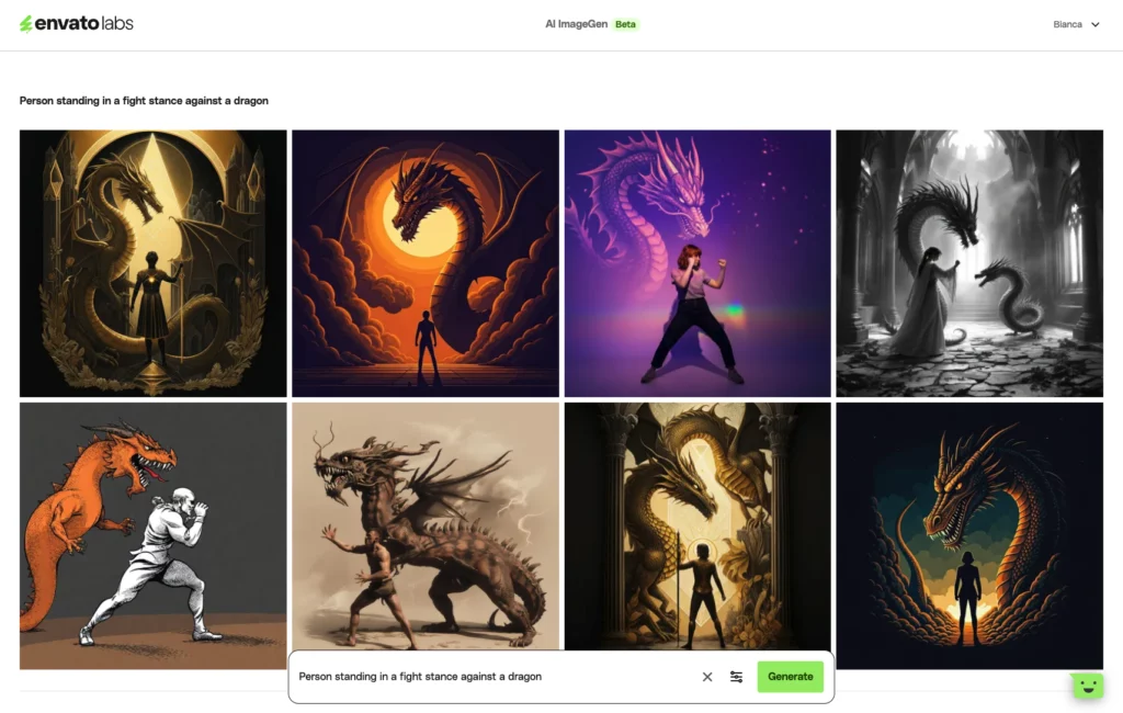 AI generated person fighting a dragon