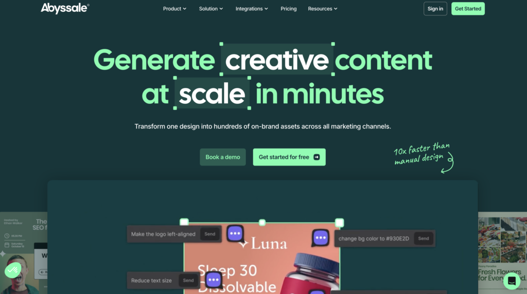 Abyssale home page screenshot