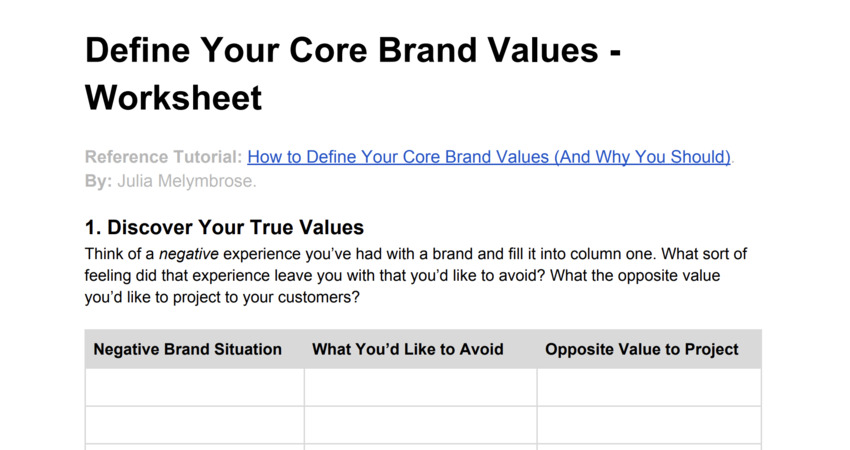 What are the brand values of your business?: Worksheet - Exercise 1.