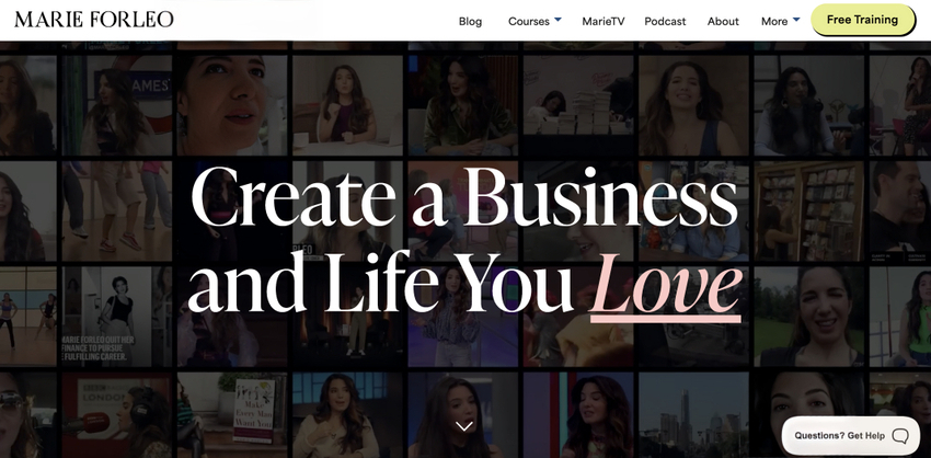 Brand values examples: Marie Forleo brand message.