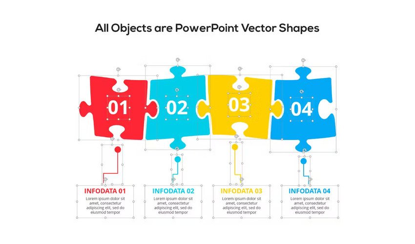This PowerPoint puzzle pieces template uses few text.