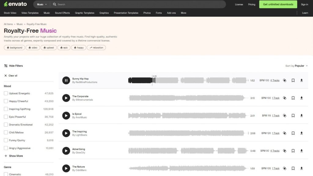Envato's royalty free music library