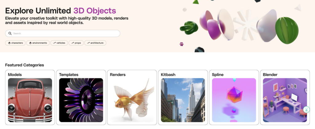 Envato's 3D category homepage
